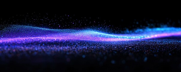 Poster - Glowing purple-blue particles flow, dark background, digital art, website header