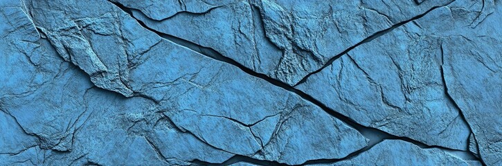 Wall Mural - Gray blue rock texture. Rough mountain surface with cracks. Close-up. Toned stone background with space for design. Web banner. Wide. Panoramic.