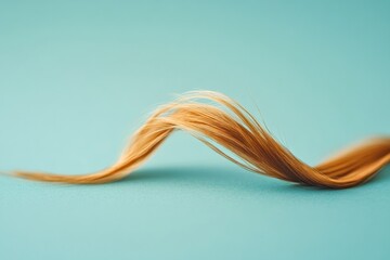 Poster - Macro shot depicting a broken strand of hair against a bright turquoise background with detailed texture. Generative AI