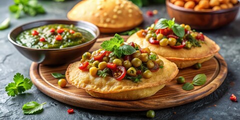 Wall Mural - Steamed crispy puris filled with chickpea curry