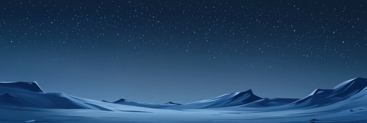 Leinwandbilder - Night sky over a snowy landscape with distant mountains and twinkling stars in a tranquil winter scene. Generative AI