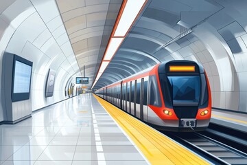 Leinwandbilder - Metro station interior featuring modern subway train at platform during daylight hours. Generative AI