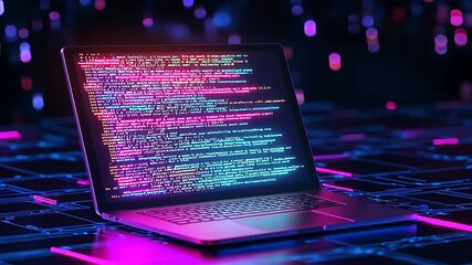 Futuristic digital workspace featuring dynamic programming code overlays.