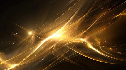 Sticker - Abstract golden light waves flowing dynamically across a dark background, creating a sense of movement and elegance