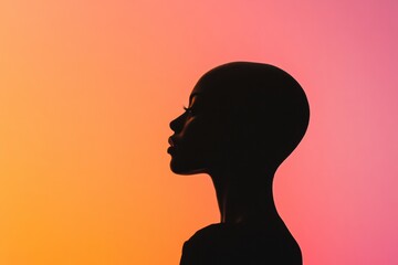 Aufkleber - Silhouette of a person with bald patches against a vibrant sunset background during twilight hours. Generative AI