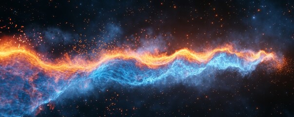 Fototapete - Cosmic fire and ice wave, stellar background, energy banner