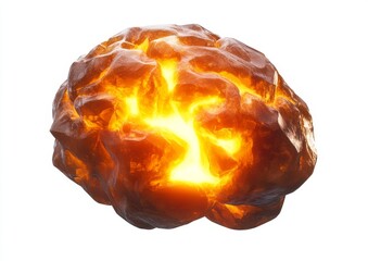 Poster - Glowing fiery brain exploding, isolated, white background, concept art