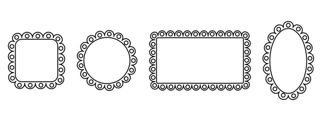 Wall Mural - set of rectangle and square, oval and circle frames with scalloped edges. vignettes for photo or pic