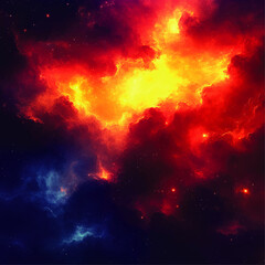 Wall Mural - colorful cosmic nebula vector art with fiery red and yellow highlights in starry space background - 