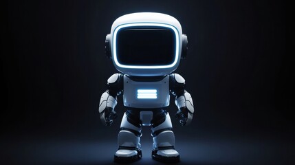 Leinwandbilder - Glowing humanoid robot stands in dark space showcasing advanced design and minimalistic features. Generative AI