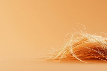 Poster - Close up view of fine broken hair strand on soft orange background capturing delicate texture and fragility of hair. Generative AI
