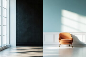 Leinwandbilder - Contrast between dark, vintage interiors and bright, modern renovations in a room setting. Generative AI