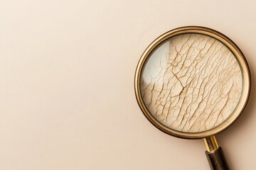 Fototapete - Magnifying glass reveals dry and flaky skin texture in a close up examination of dermatological conditions. Generative AI
