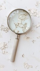 Fototapete - Magnifying glass revealing dry, flaky skin in detailed close up on textured background during daytime. Generative AI