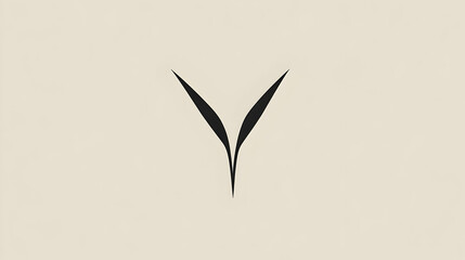 Wall Mural - minimalist black leaf sprout design on beige background, nature graphic, website logo