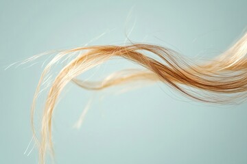 Poster - Close up view of a broken strand of hair against a soft blue background highlighting texture and detail. Generative AI