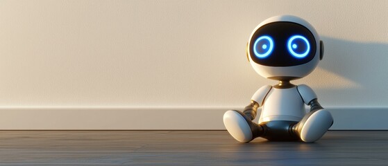 Poster - A small robot sits on the floor. AI.