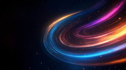Wall Mural - Cosmic Dance:  A mesmerizing cosmic swirl of vibrant blue, orange and purple light streaks across a dark background, reminiscent of a distant galaxy or celestial phenomenon.