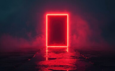 Wall Mural - Red Neon Gateway: A Digital Cyberpunk Landscape