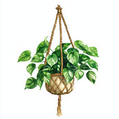 Wall Mural - Lush green plant elegantly hangs, painted with care and natural beauty