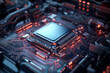 © inas - Advanced computer processor chip on futuristic motherboard with glowing circuits