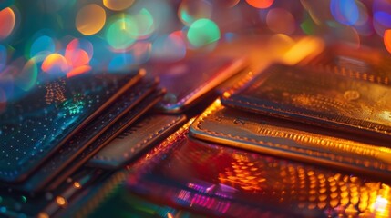 a display of different physical wallets for storing and using different types of digital currency.