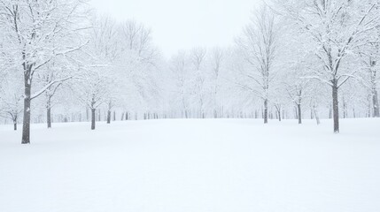  Snowy trees in a park, serene winter landscape, perfect for backgrounds