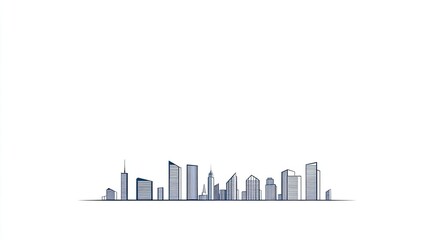 Minimalistic skyline illustration depicting modern architecture against a white background