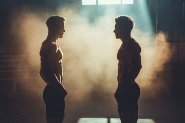 Poster - Fitness transformation silhouette showing dramatic change before and after consistent workouts in a gym setting. Generative AI