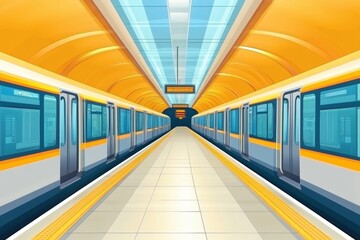Poster - Underground subway station layout featuring modern design and clear passenger information display in bright colors. Generative AI
