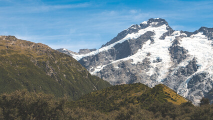 Wall Mural - Beautiful mountain scenic views mount cook new zealand hooker valley hike walk trail