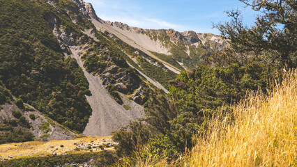 Wall Mural - Beautiful mountain scenic views mount cook new zealand hooker valley hike walk trail