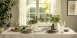© nurion - Serene Table Setting: Minimalist Greenery and Earthy Dinnerware