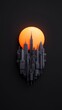 © selen - Abstract city skyline silhouette against a vibrant orange sun on a dark background