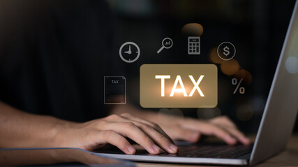 Aufkleber - planning annual tax deduction, tax rate calculation, and business financial budget, effective tax deduction planning ideas for individuals and companies, state taxes, Refunds ,Personal Income