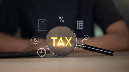 Fototapete - planning annual tax deduction, tax rate calculation, and business financial budget, effective tax deduction planning ideas for individuals and companies, state taxes, Refunds ,Personal Income