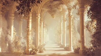 Wall Mural - Enchanted Secluded Forest Palace with Lush Greenery and Sunlight