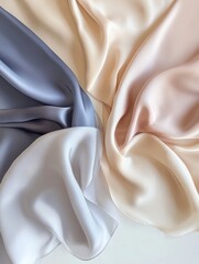 Poster - Flowing silk fabrics in elegant tones on a neutral background with soft lighting and space for text. Generative AI