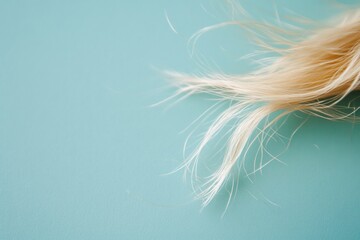 Aufkleber - Close up view of a broken strand of hair against a light blue background revealing detailed texture and color variations. Generative AI