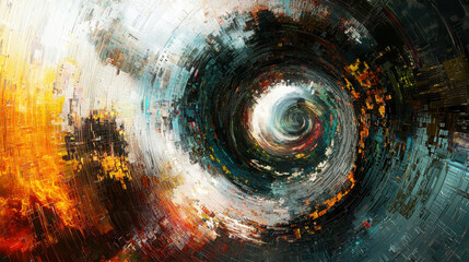 Wall Mural - Abstract Digital Art of Swirling Vortexes with Glitch Effects in a Colorful Display