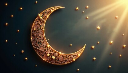 Wall Mural - Ramadan and Eid Al Fitr banner,card,poster, Ramadan Islamic design with copy space, Ramadan Majestic Crescent Moon Filigree.