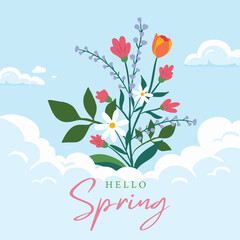 Wall Mural - cute flower background with spring holiday for square design