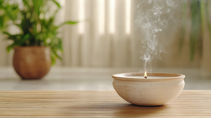 Wall Mural - serene incense bowl with smoke, enhancing peaceful atmosphere