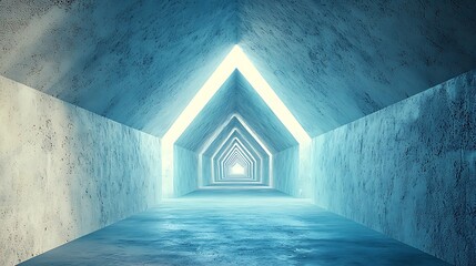Wall Mural - Abstract blue concrete tunnel, light at the end, perspective, architecture, design concept.