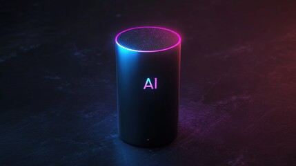 Fototapete - Microchip device featuring AI technology illuminated with colorful lights in a modern setting. Generative AI