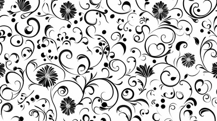 Wall Mural - Elegant Black and White Floral Illustration