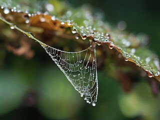 Wall Mural - spider web with dew drops