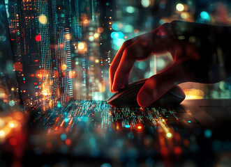 navigating the digital frontier, a journey through cyberspace with code and connectivity, blurring t