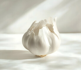 Ethereal Garlic, A minimalist portrayal of culinary essence, bathed in soft light, highlighting texture and natural beauty with subtle shadows