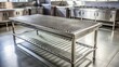 © Jotch - A metal grill rack sits alone on a plain surface with industrial decor, the empty grills awaiting next use for cooking or organization, minimalist kitchen setup, stainless steel